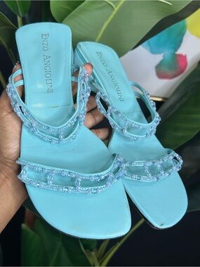 Enzo Angiolini Aqua Beaded Strappy Sandals